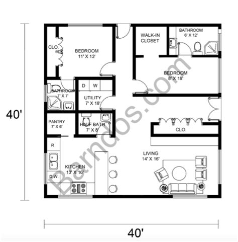 40x40 2 bedroom floor plans